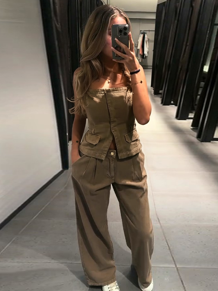 Women Fashion Jeans Top - Y2k Women's Chest Wrap Vest Pant