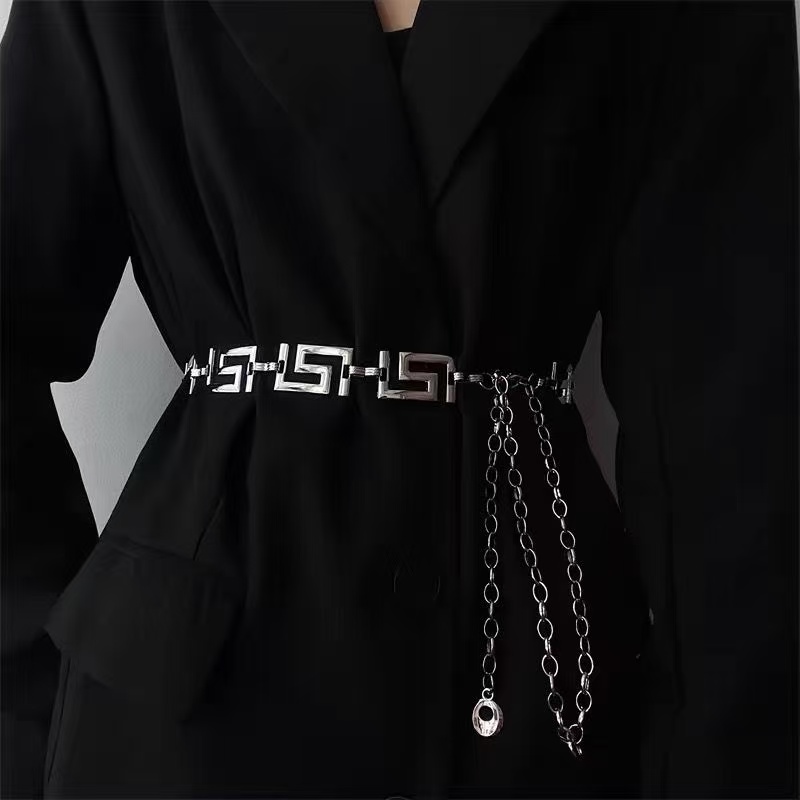 Women Fashion Jeans Top - Greek Key Geometric Linked Metal Waist