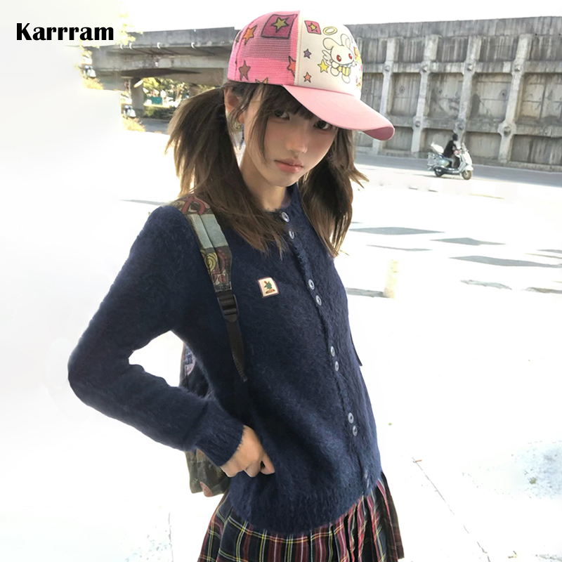 Women'S Fashion In The 90S - Karrram Japanese Y2k Furry Cardigan 2000s