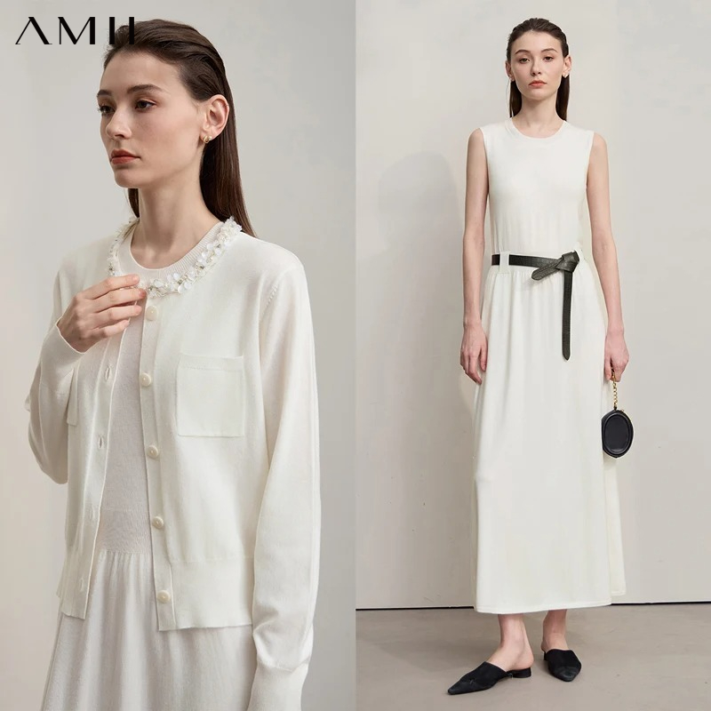 Longline Cardigan Knit - AMII Midi Dresses 2026 Autumn New