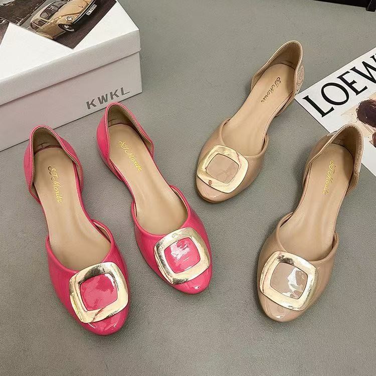Women'S Fashion Sandals - Fashion Square Buckle Hollow Flat Single