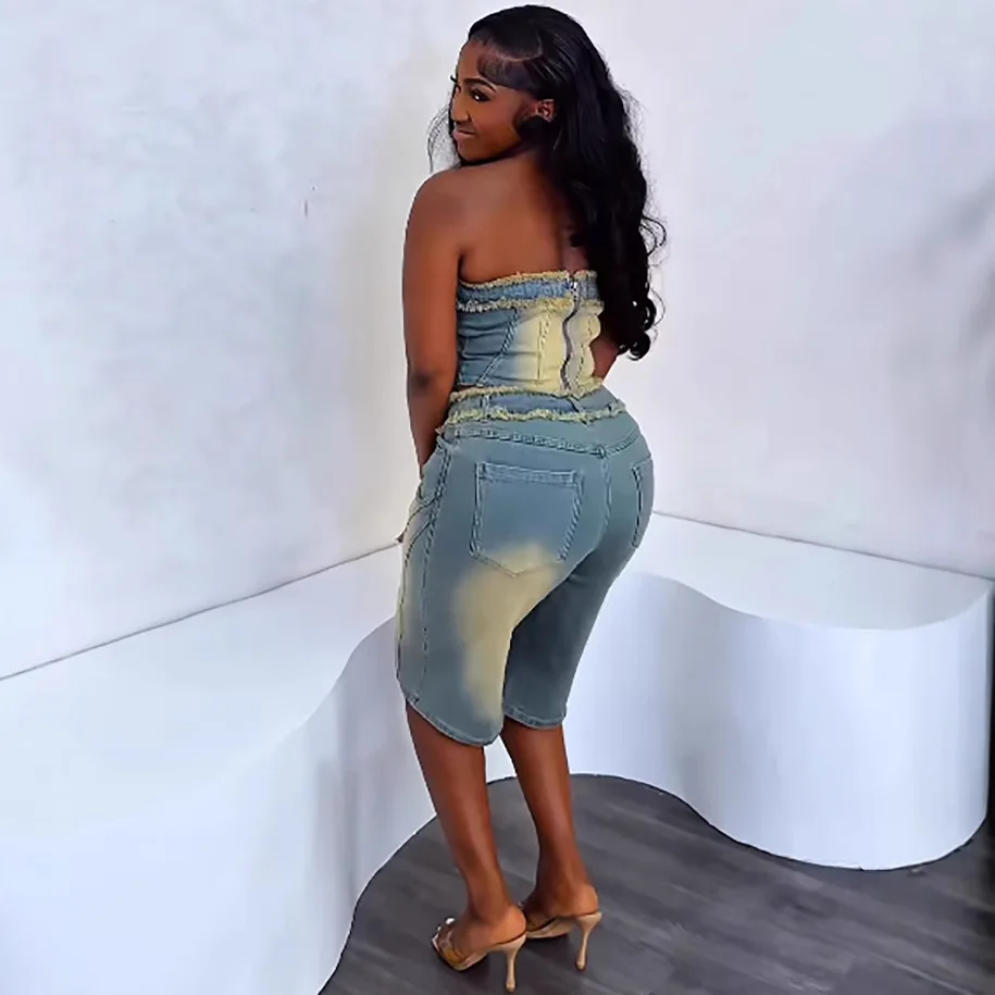 Women Fashion Jeans Top - European and American Women's Denim Suits.