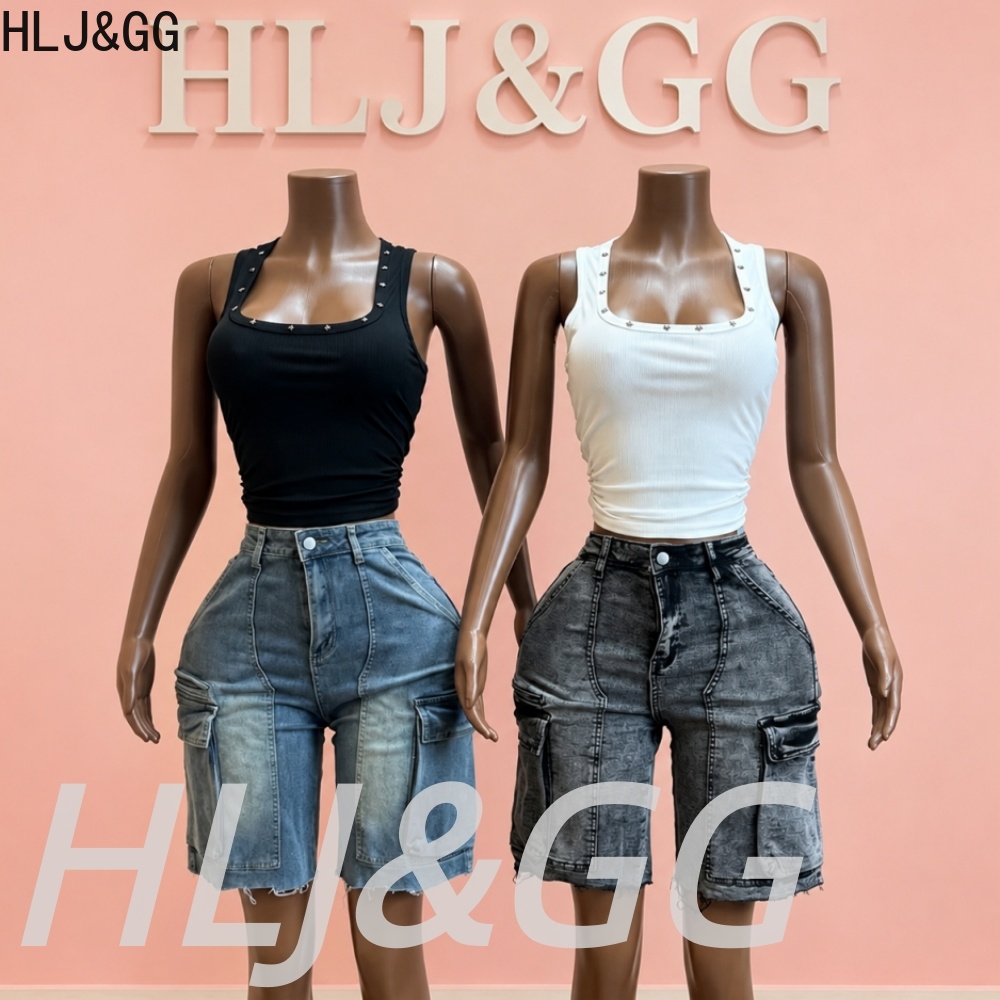 HLJ&GG Fashion Denim Pocket St - Women Fashion Jeans Top ulasan dan harga