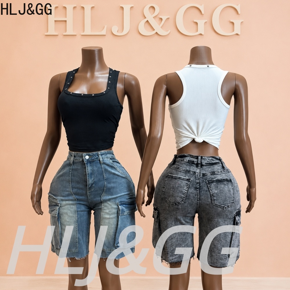 HLJ&GG Fashion Denim Pocket St - Women Fashion Jeans Top ulasan dan harga