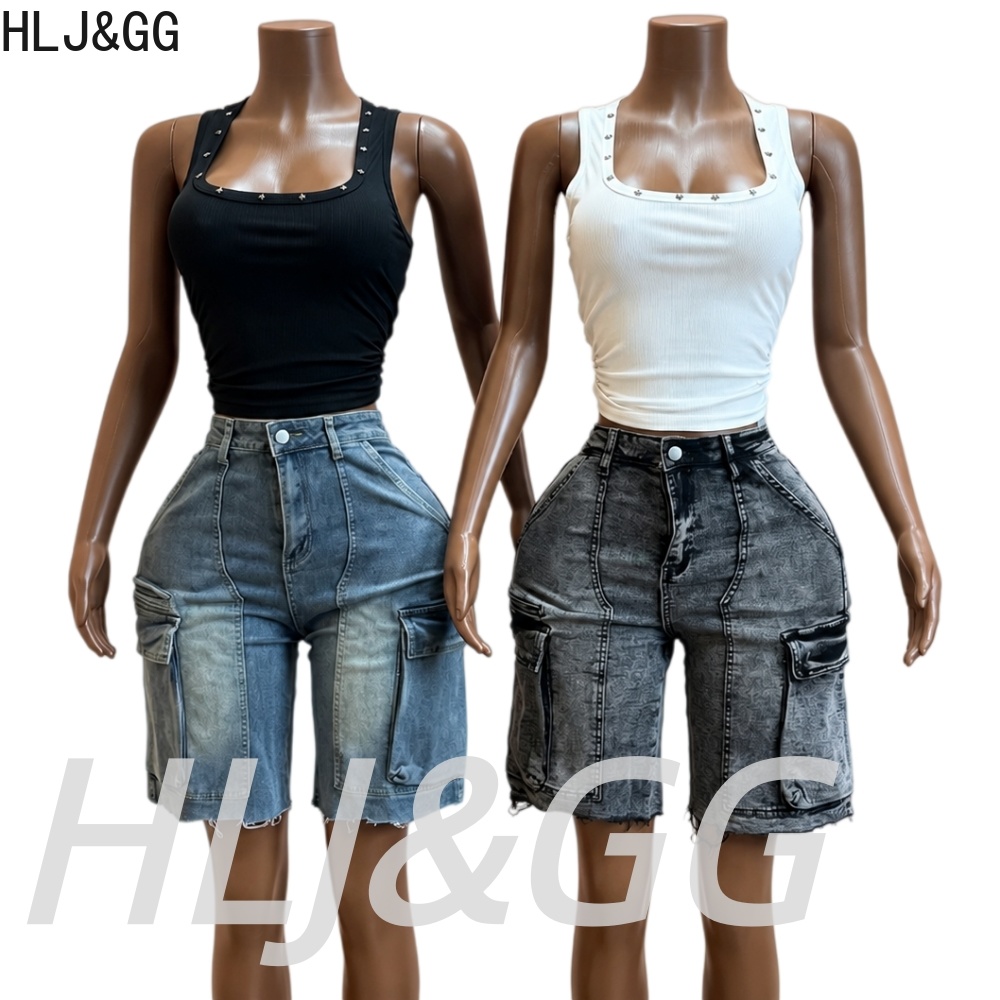HLJ&GG Fashion Denim Pocket St - Women Fashion Jeans Top ulasan dan harga