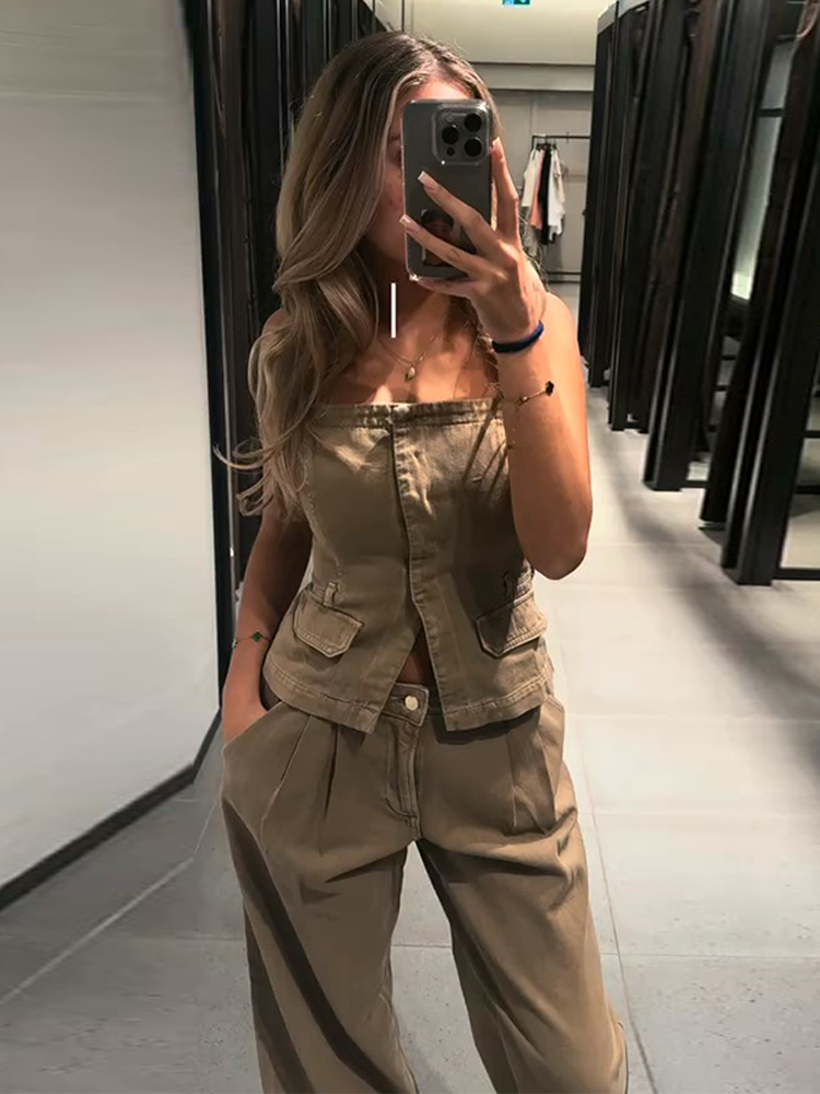 Y2k Women's Chest Wrap Vest Pa - Women Fashion Jeans Top ulasan dan harga