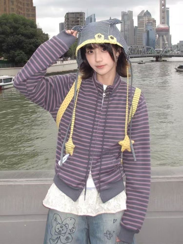 Vintage Grunge Striped Cardiga - Women'S Fashion In The 90S ulasan dan harga