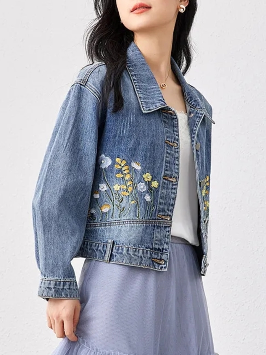 Floral Embroidered Denim Short - Women Fashion Jeans Top ulasan dan harga