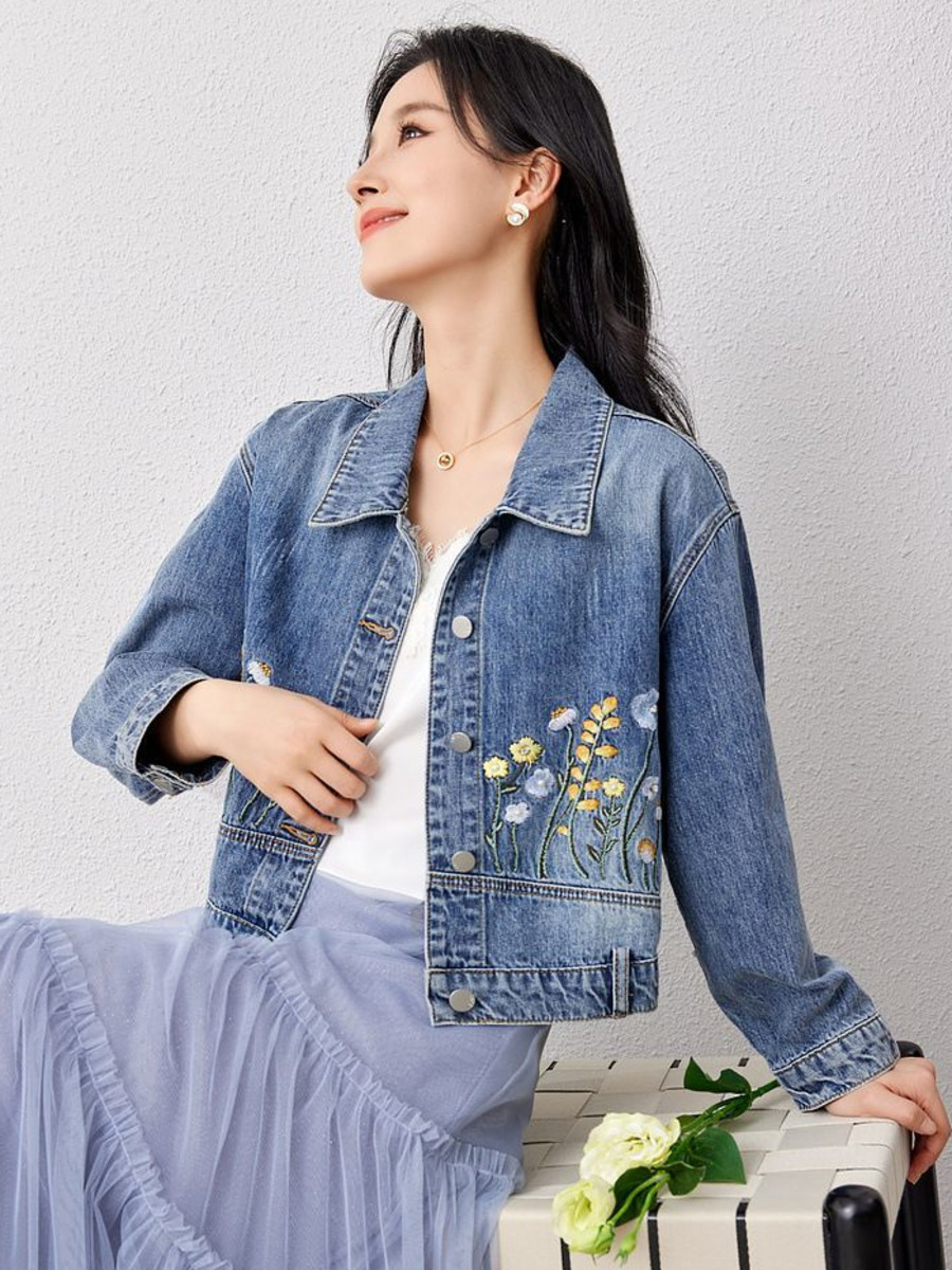 Floral Embroidered Denim Short - Women Fashion Jeans Top ulasan dan harga