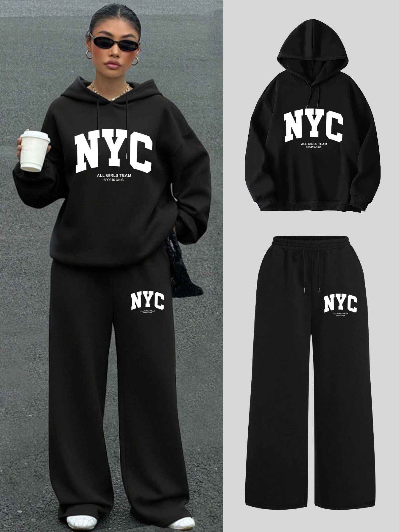 NYC Print Fleece Women Tracksu - Hoodie Women Oversized ulasan dan harga