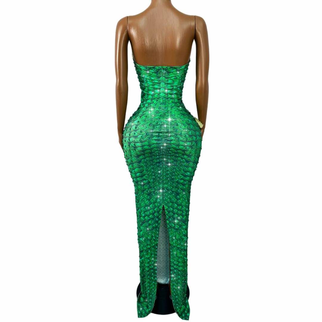 Sparkly Green Rhinestones Snak - Women Fashion Designer Dresses Photos ulasan dan harga
