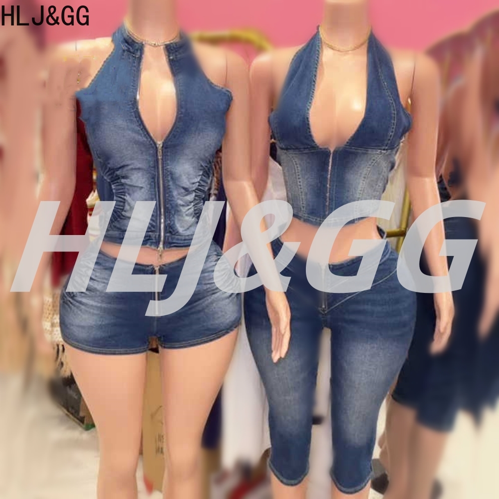 HLJ&GG Blue Fashion Denim Halt - Women Fashion Jeans Top ulasan dan harga