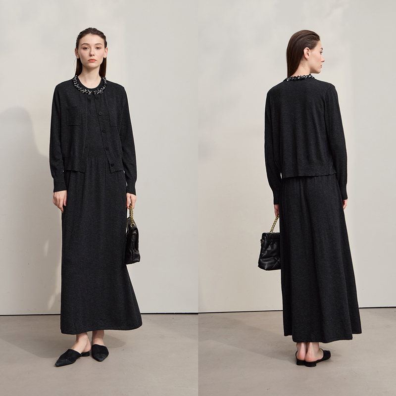 AMII Midi Dresses 2026 Autumn  - Longline Cardigan Knit ulasan dan harga