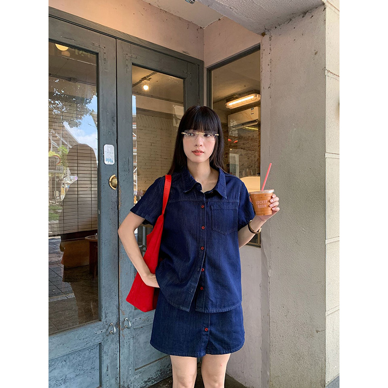 Benuynffy Retro Short Sleeved  - Women Fashion Jeans Top ulasan dan harga