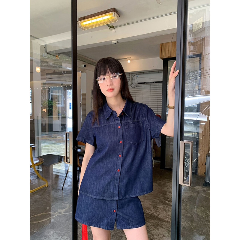 Benuynffy Retro Short Sleeved  - Women Fashion Jeans Top ulasan dan harga