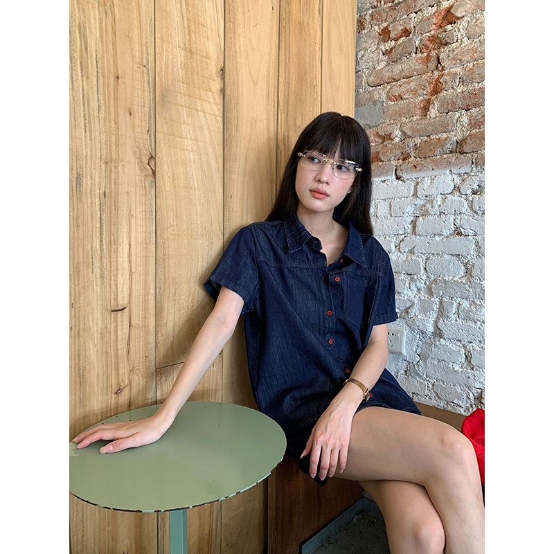 Benuynffy Retro Short Sleeved  - Women Fashion Jeans Top ulasan dan harga