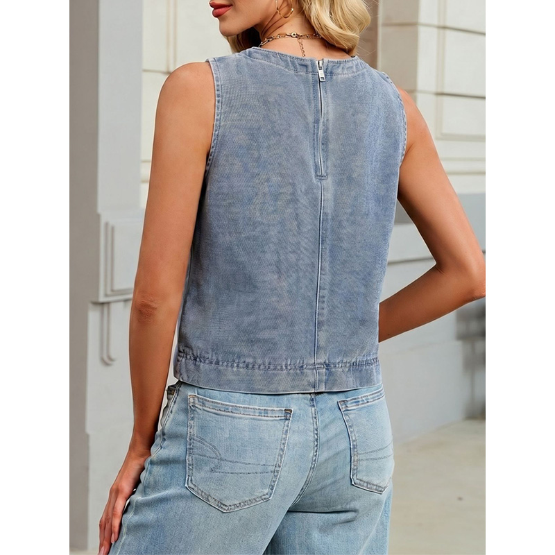 Benuynffy Casual Round Neck De - Women Fashion Jeans Top ulasan dan harga