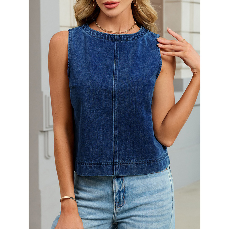 Benuynffy Casual Round Neck De - Women Fashion Jeans Top ulasan dan harga