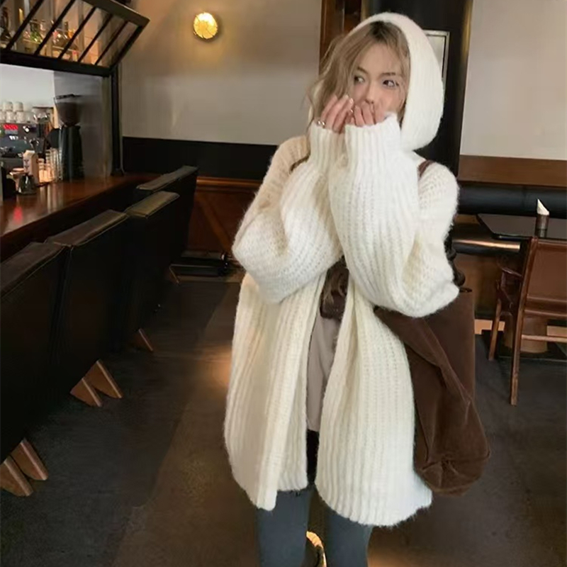 Chunky Knit Open Front Hooded  - Longline Cardigan Knit ulasan dan harga