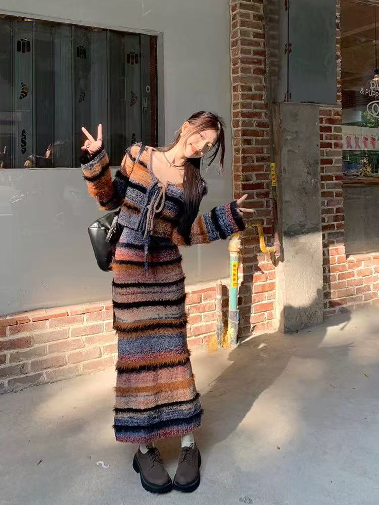 Vintage Striped Knit Cardigan  - Longline Cardigan Knit ulasan dan harga