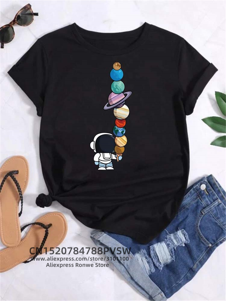 Moon Space Planet Print Tee Sh - Women'S Fashion In The 90S ulasan dan harga