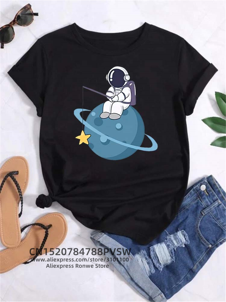 Moon Space Planet Print Tee Sh - Women'S Fashion In The 90S ulasan dan harga