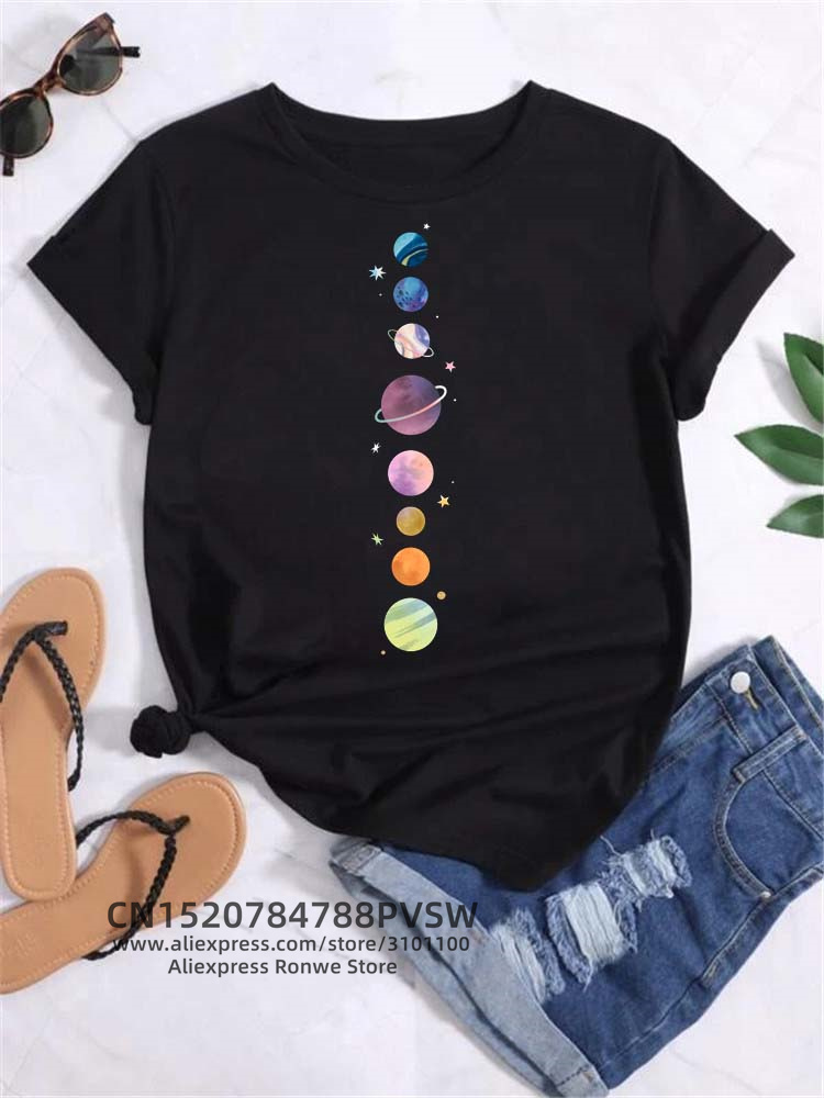 Moon Space Planet Print Tee Sh - Women'S Fashion In The 90S ulasan dan harga