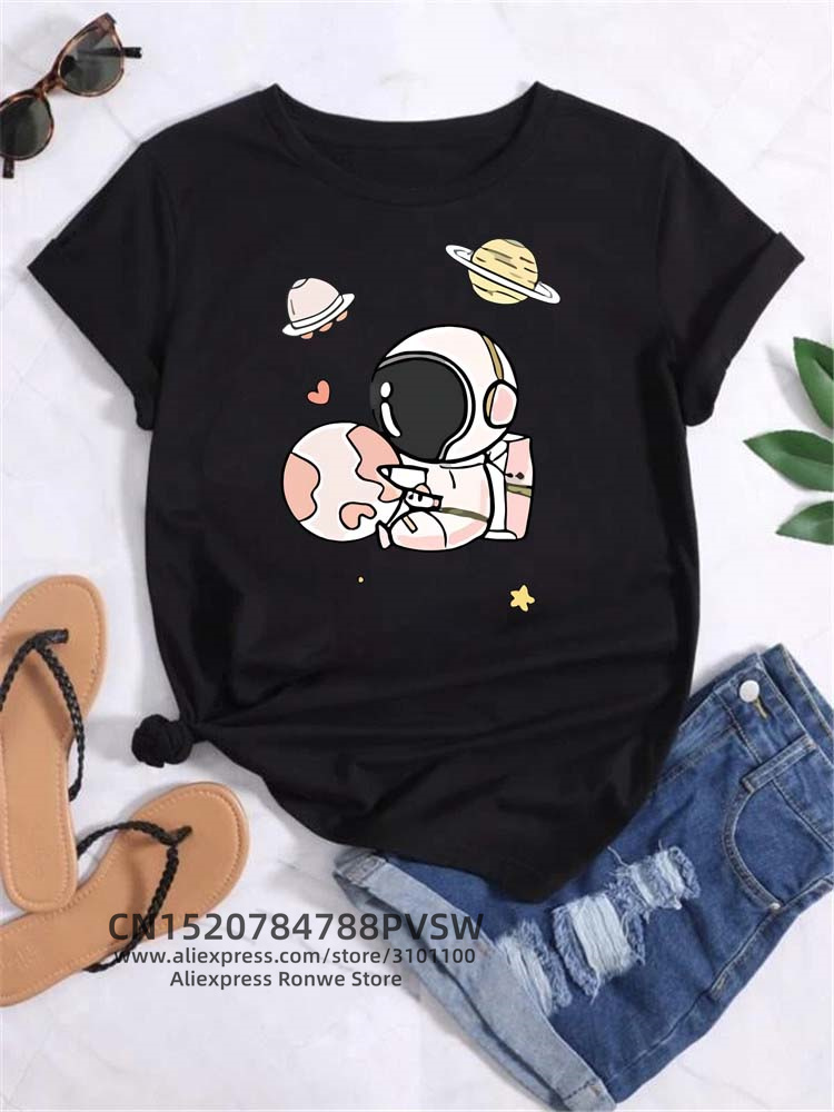 Moon Space Planet Print Tee Sh - Women'S Fashion In The 90S ulasan dan harga