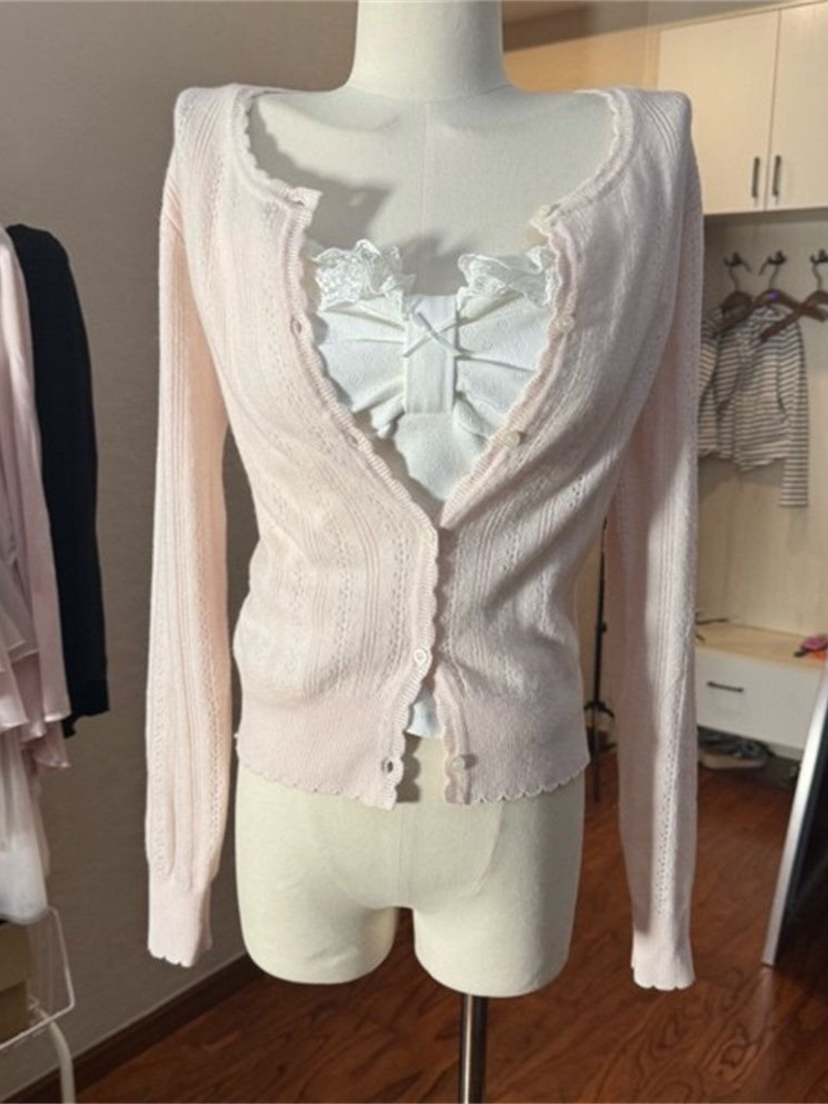 Korean Fashion Slim Fit White  - Longline Cardigan Knit ulasan dan harga