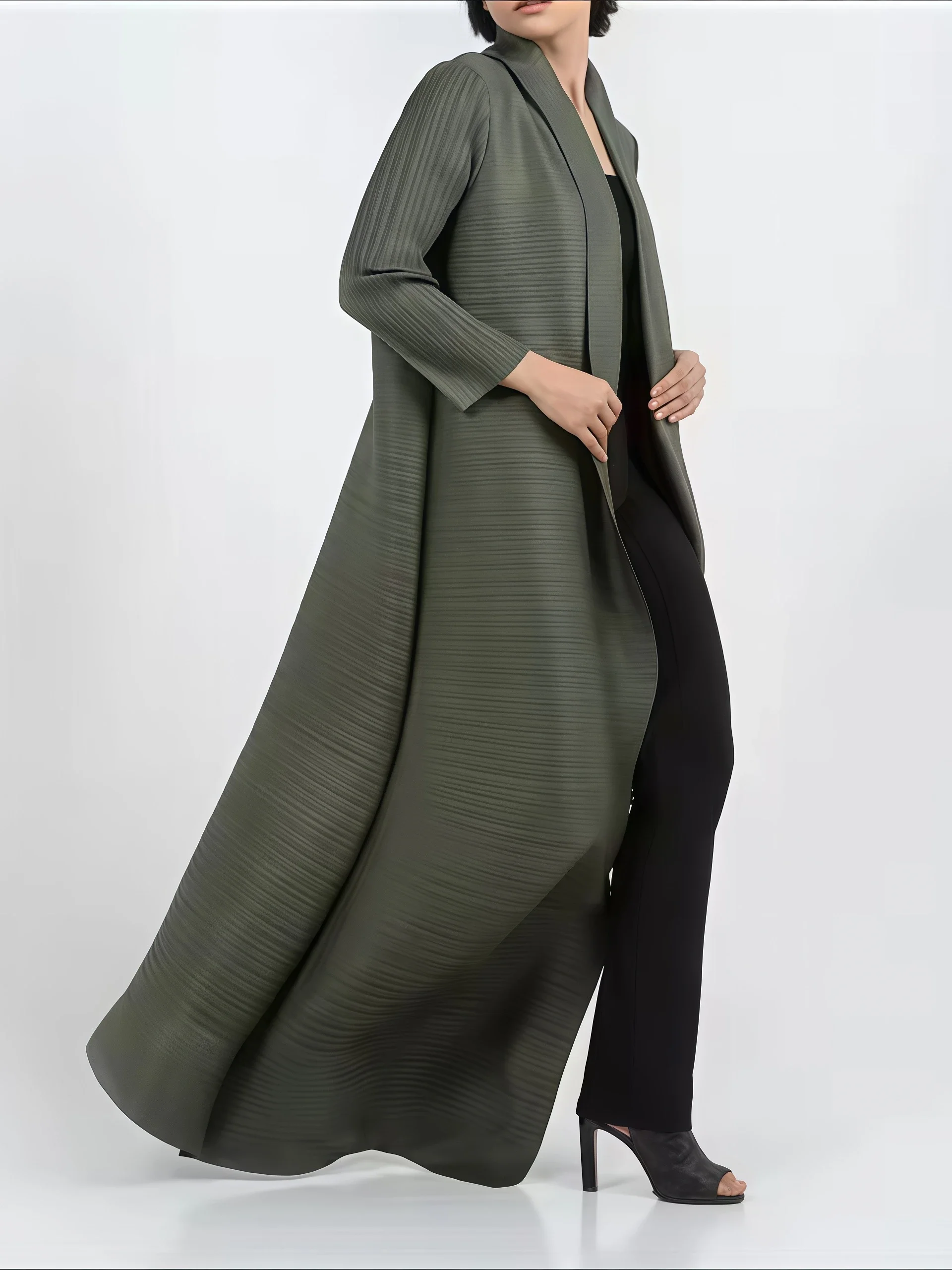 YUDX Miyake Pleated Print Fold - Longline Cardigan Knit ulasan dan harga